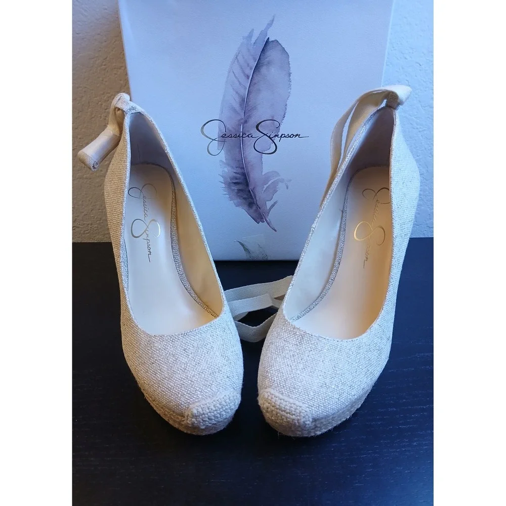 Jessica Simpson JS-ZEXIE Natural Two Tone Canvas Wedge Espadrille Pumps 9M